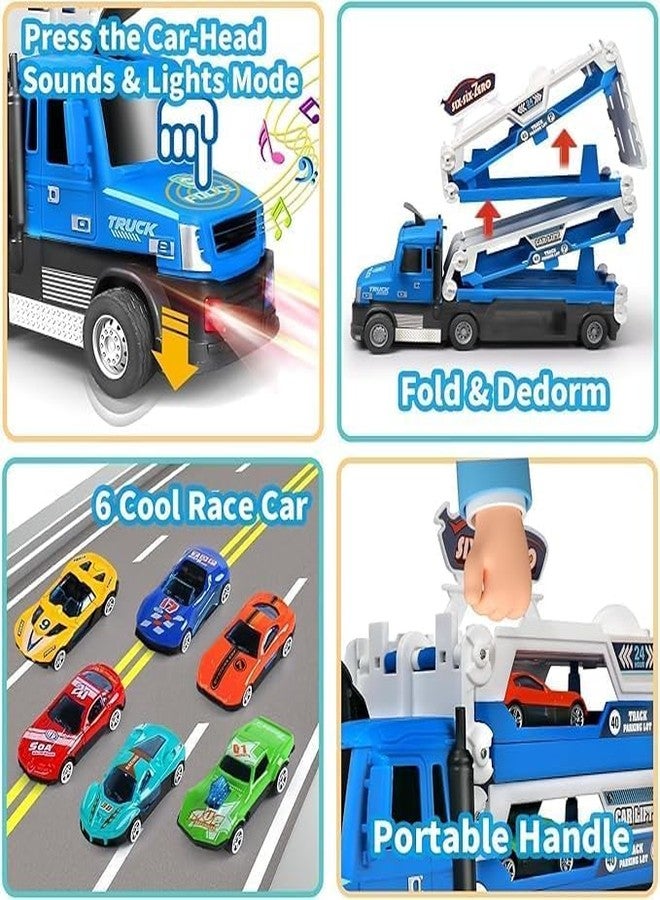 BLiSS HUES لعبة شاحنة التخزين والتشكيل BLiSS HUES Big Hauler مع مضمار سباق قذف بطول 55 بوصة و6 سيارات - شاحنة مقلاع مع ضوء LED وموسيقى للأطفال (أزرق وأصفر) - Image 5